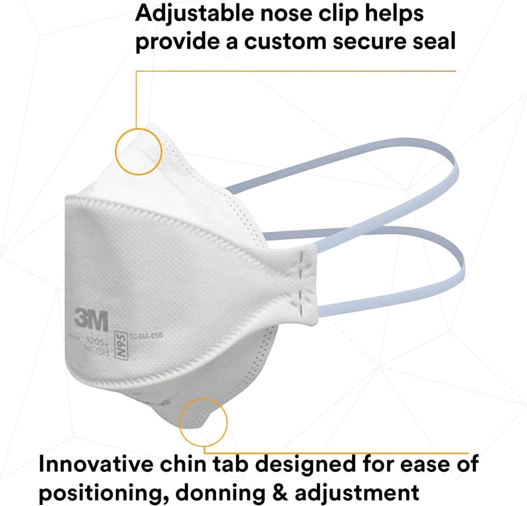 3M Aura Particulate Respirator 9205+, N95, Pack of 20 Disposable Respirators, Individually Wrapped, 3 Panel Flat Fold Design Allows for Facial Movements, Comfortable, NIOSH Approved