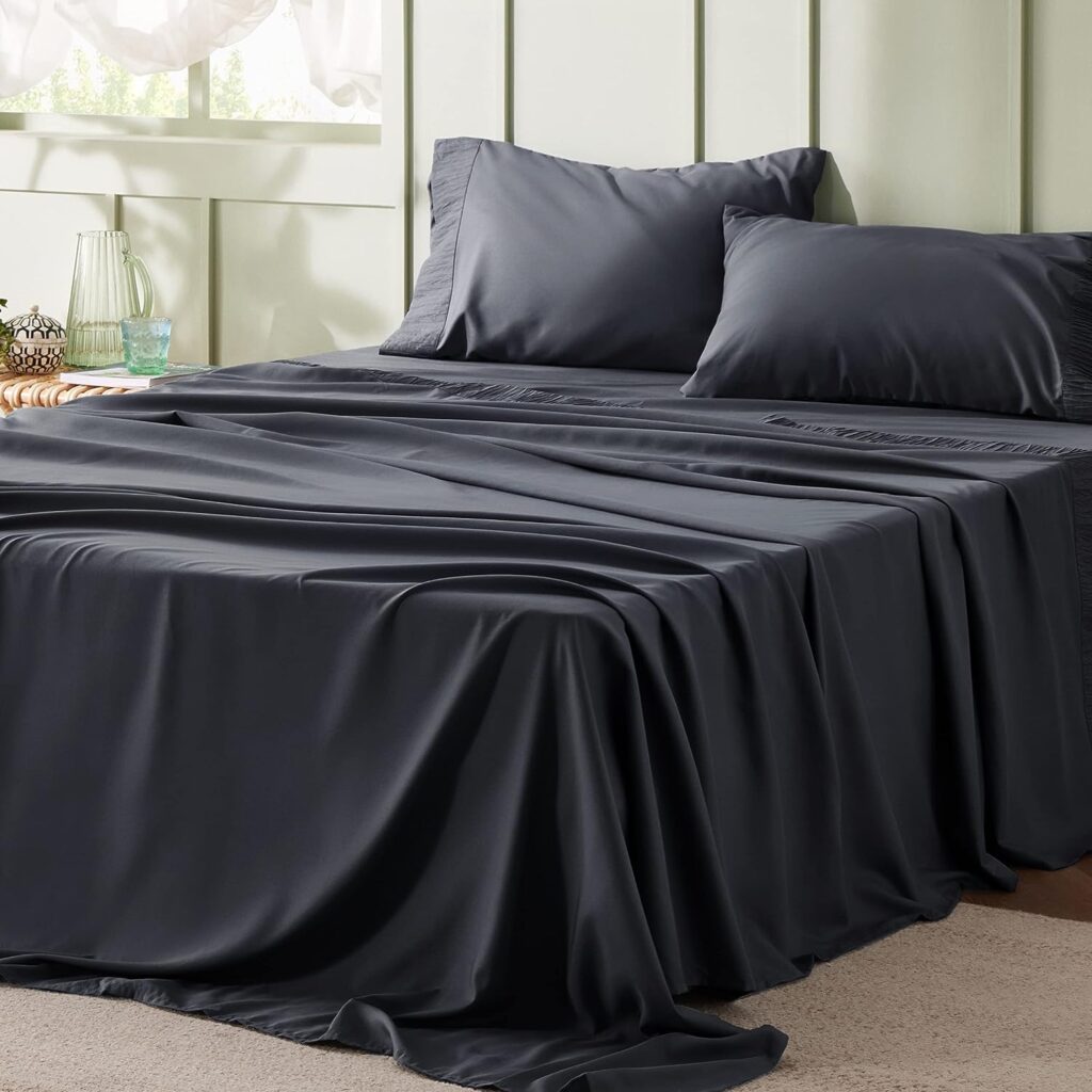 Bedsure Full Size Sheets Grey - Soft Sheets for Full Size Bed, 4 Pieces Hotel Luxury Full Size Sheet Sets, Easy Care Polyester Microfiber Cooling Bed Sheet Set