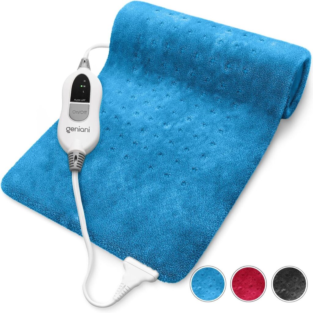 GENIANI XL Heating Pad for Back Pain  Menstrual Pain Relief, FSA HSA Eligible, Auto Shut Off, Machine Washable, Moist Heat Pad for Neck and Shoulder, Heat Patch for Cramps Relief, Aqua Blue 12‘×24’’