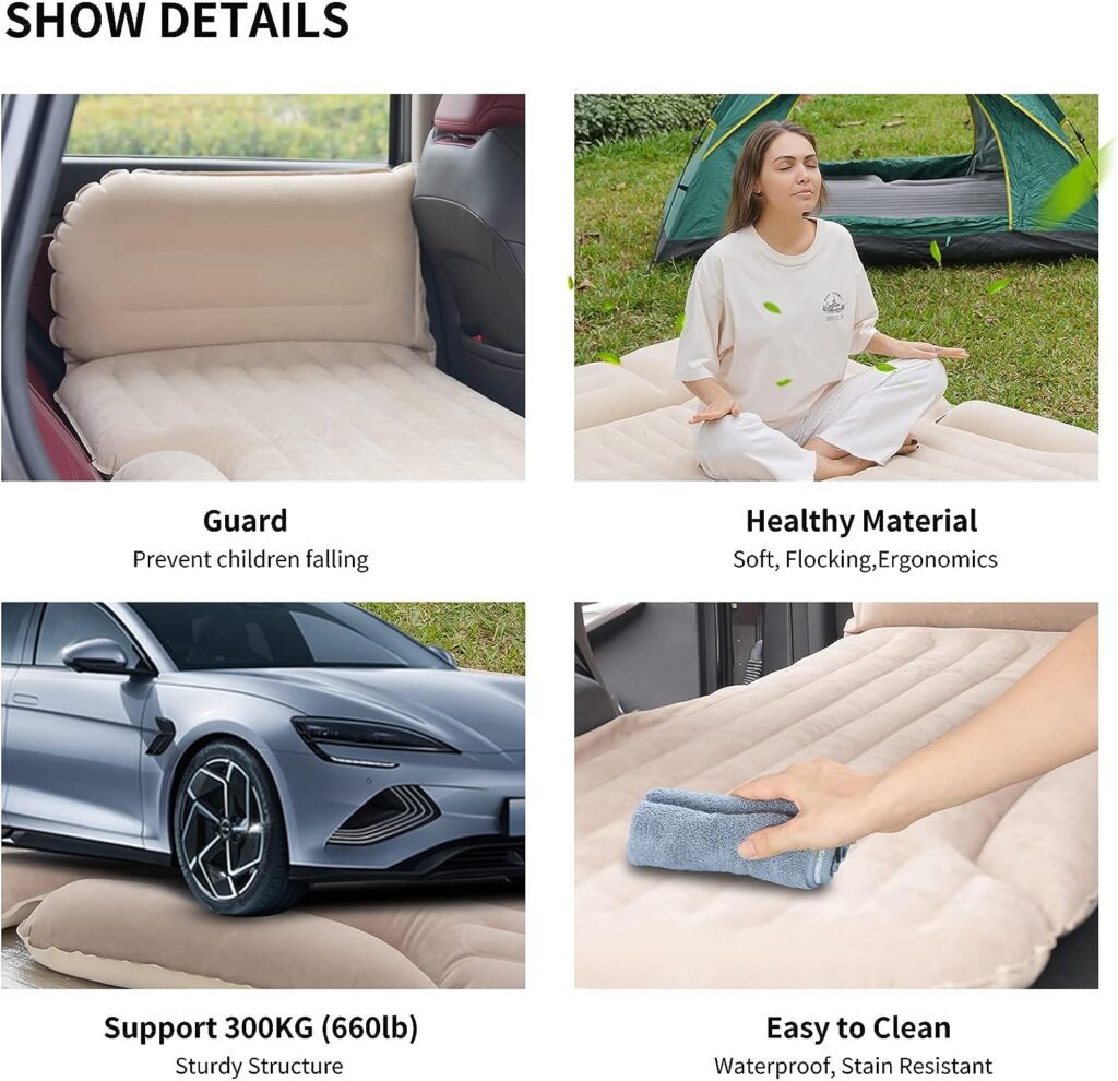 KMZ SUV Air Mattress Bundle (Set of 2) Thickened and Double Side Flocked Travel Mattress Camping Air Bed for SUV Back Seat 4 Air Bags
