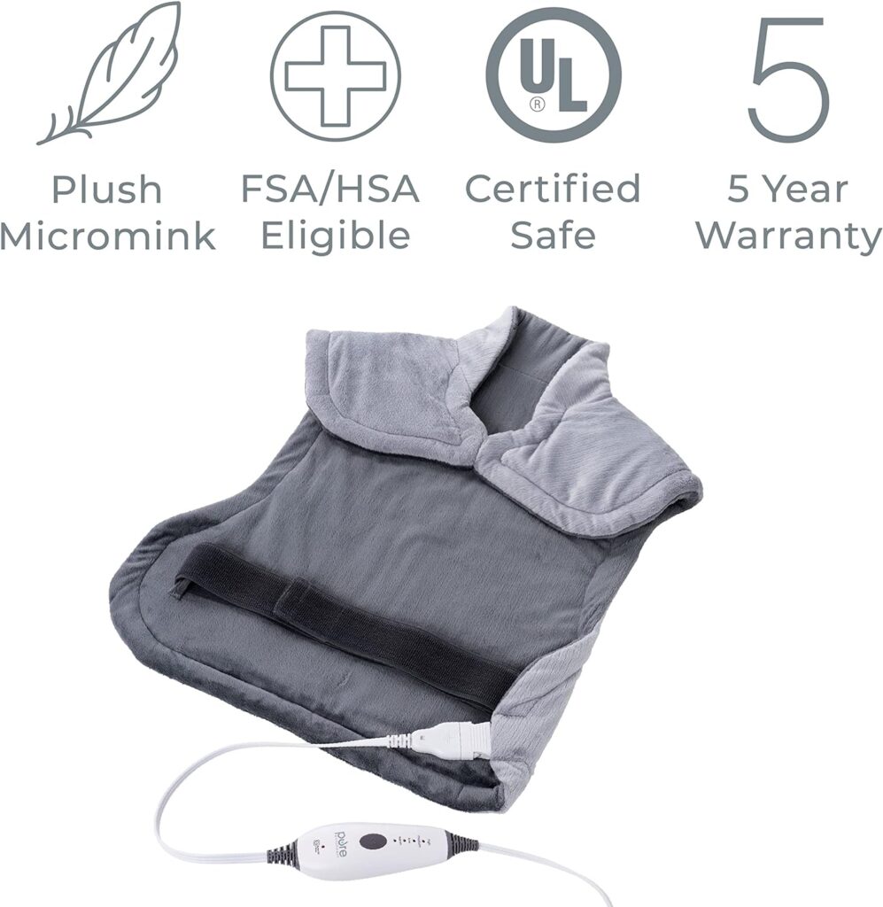 Pure Enrichment® PureRelief® XL Extra-Long Back  Neck Heating Pad for Sore Muscles, Pain,  Cramps in Neck, Back,  Shoulders, 4 Heat Settings w/Auto Shut-Off, FSA HSA Eligible UL Certified (Gray)