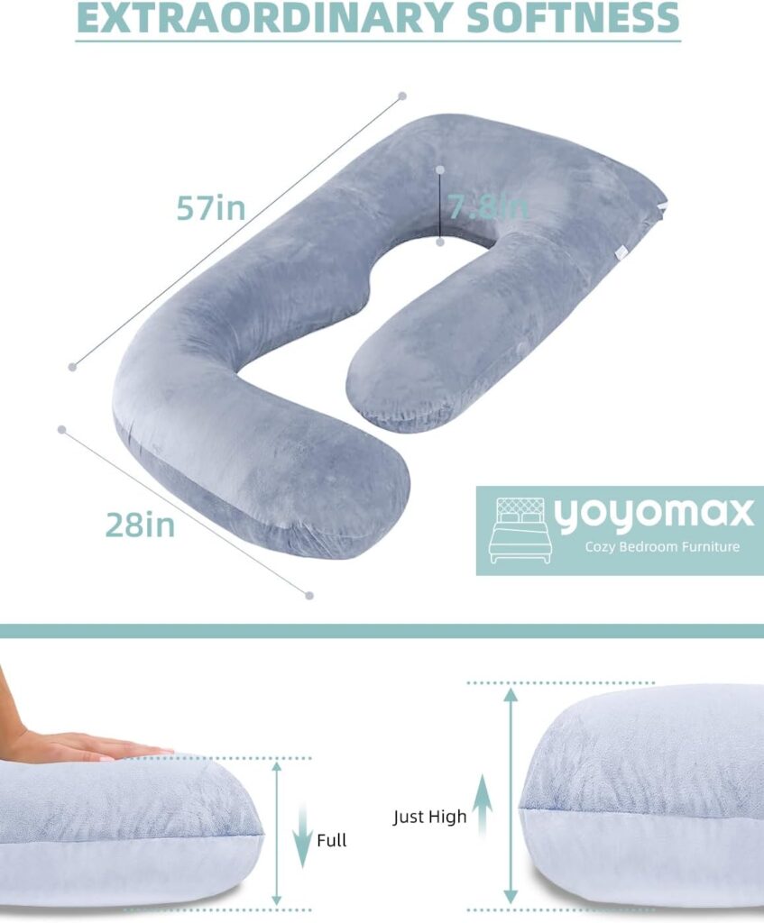 yoyomax U-Shaped Pregnancy Pillows, Memory Foam Pregnancy Pillow Full Body Maternity Pillow with Removable Cover-57 Inch Pregnancy Pillows for Sleeping-Grey