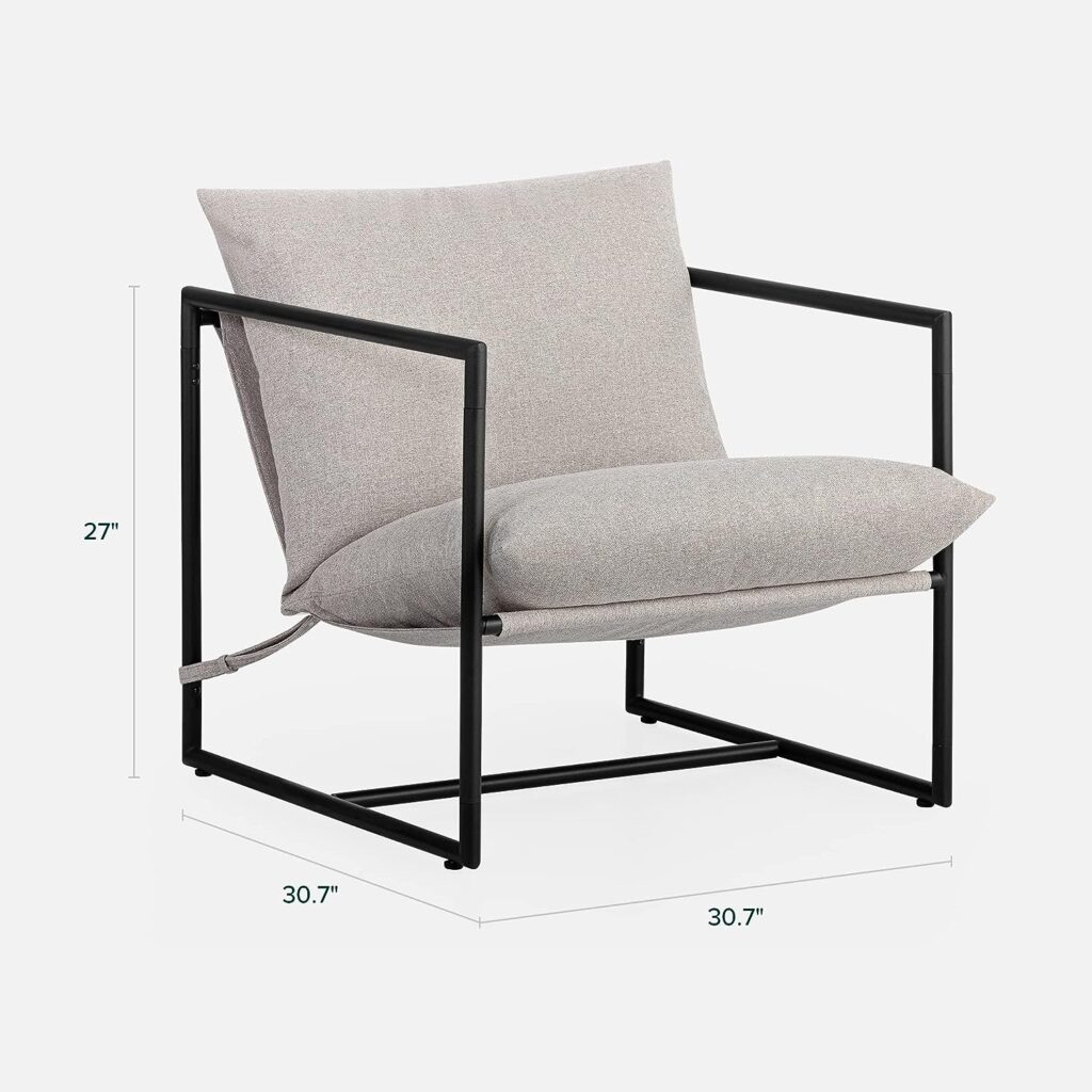 ZINUS Aidan Sling Accent Chair / Metal Framed Armchair with Shredded Foam Cushioning, Oatmeal